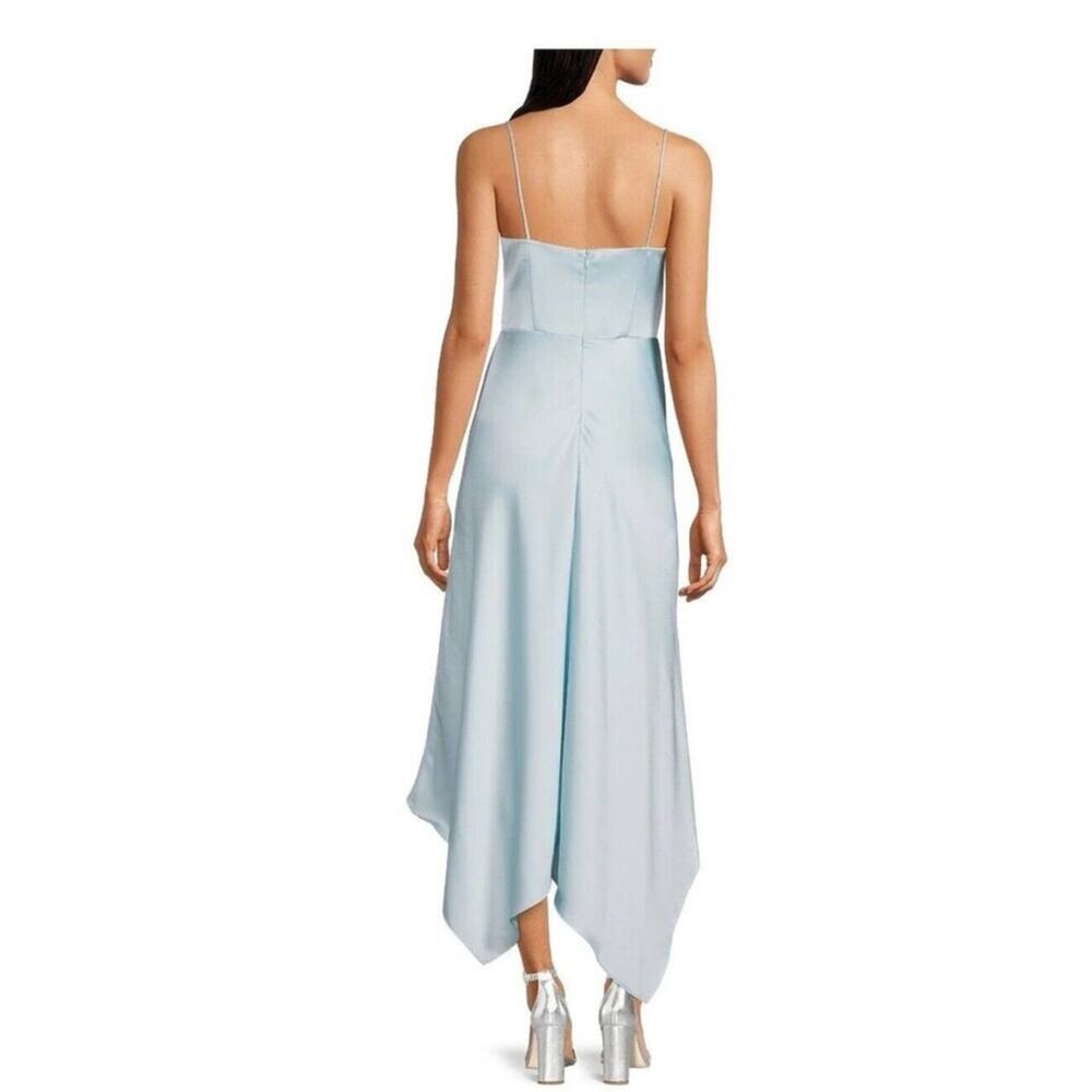 NWT Xscape Satin Handkerchief Hem Midi Gown in Aqua Size 8 - Picture 2 of 9